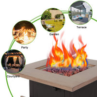 28inch Outdoor Gas Fire Pit Table , 48,000 BTU, Square Outdside Propane Patio Firetable, ETL Certification, Bionic Wood Grain Lid, for Backyard, Garden, Party, Deck, Courtyard