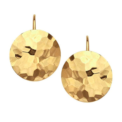 14K Yellow Gold Hammered Disc Earrings