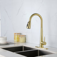 Gold Kitchen Faucets with Pull Down Sprayer, Kitchen Sink Faucet with Pull Out Sprayer, Fingerprint Resistant, Single Hole Deck Mount, Single Handle Copper Kitchen Faucet,