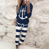 Hooded Drawstring Boat Anchor Top & Striped Pants 2 Piece Set