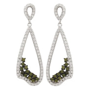 Olive Green and White CZ Gems Post Earrings
