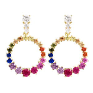 Graduated Multi Color CZ Open Circle Post Earrings