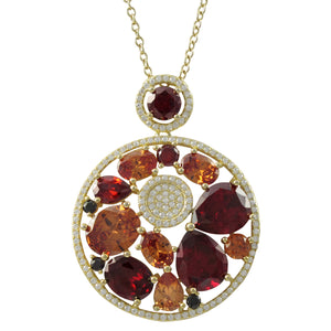 Garnet And Champagne 33mm Circle Pendant