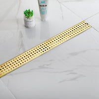 24 Inches Linear Shower Drain with Removable Quadrato Pattern Grate, 304 Stainless Shower Drain  Included Hair Strainer and Leveling Feet