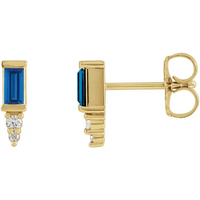 Natural Blue 4 x 2mm Sapphire & Natural Diamond Accents Bar Earring