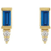 Natural Blue 4 x 2mm Sapphire & Natural Diamond Accents Bar Earring