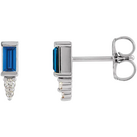 Natural Blue 4 x 2mm Sapphire & Natural Diamond Accents Bar Earring