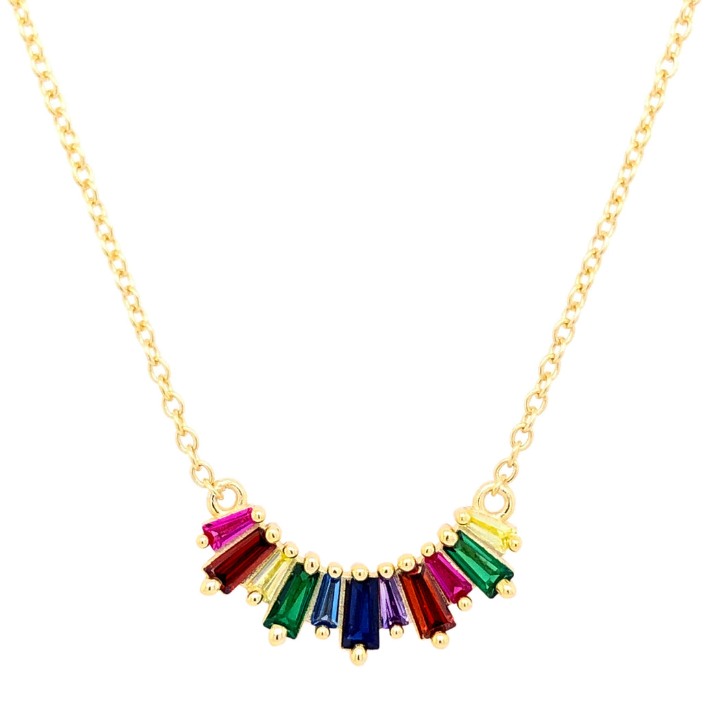 Rainbow Baguette CZ Gems Necklace