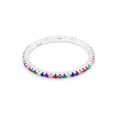 Dainty Rainbow Eternity Ring Rhodium Plated Sterling Silver