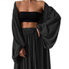 Loose Minimalist 3 Piece Women's Set Wide Leg Pants Lantern Long Sleeves