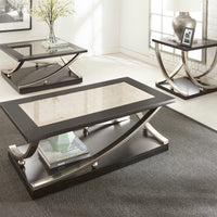 Transitional Style Statement End Table - Dramatic Stainless Steel Legs, Antiqued Mirror Top Insert - Classic with a Modern Twist