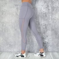 Fitness Women's Leggings Side Pocket High Waist Mesh Stitching