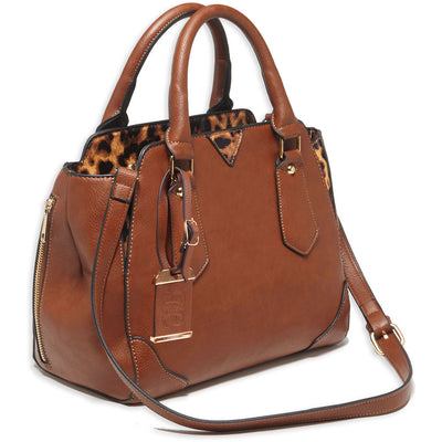 Bulldog Satchel Style Purse w/Holster - Chestnut w/leopard trim (16