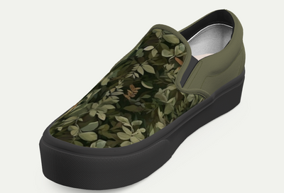 Camo Leaves Vans Slip-on Platform Shoes