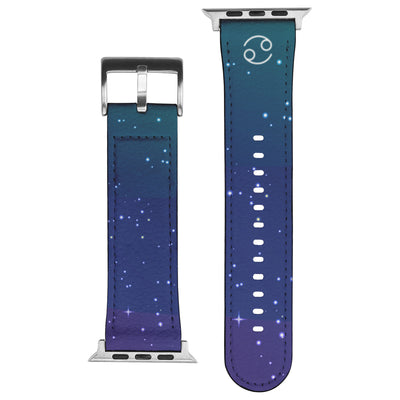 Cancer Zodiac Birth Sign Apple Starry Sky Leather Watch Band