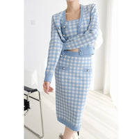 3 Piece Wool Blend Checkered Pattern Knit Suit