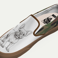 French Bulldog and Camouflage Vans Slip-on Shoes