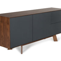 30" Charcoal Grey And Walnut Veneer  Mdf  And Metal Buffet