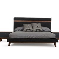 Modern Grey Fabric & Walnut Queen Bed