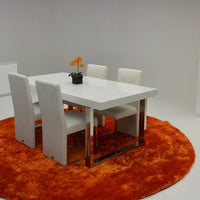 30" White Mdf Extendable Dining Table With Stainless Steel Legs