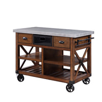 Brown And Silver 48" Rolling Kitchen Cart With Storage