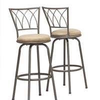 Set Of Two 86" Beige And Gray Metal Bar Chairs With Footrest