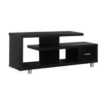 15.75" X 60" X 24" Cappuccino Silver Particle Board Hollow Core Metal TV Stand With A Drawer