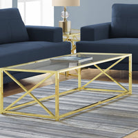 17.25" Gold Metal And Clear Tempered Glass Coffee Table