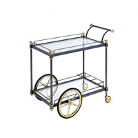 20" X 31" X 31" Black Gold Clear Glass Metal Casters Serving Cart