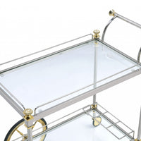 20" X 31" X 31" Silver Gold Clear Glass Metal Casters Serving Cart