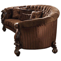 55" X 109" X 39" Brown Velvet Cherry Oak Upholstery Poly Resin Sofa w5 Pillows