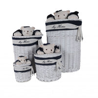 17.5" X 17.5" X 28" White blue Oval willow bear Design basket Set Of 4