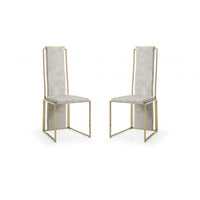 Set Of 2 Ultra Modern Beige Suede And Gold Dining Chairs