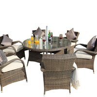 211" X 55" X 32" Brown 7Piece Outdoor Dining Set With Washed Cushion