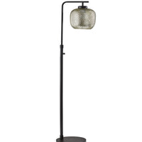 60" Black Task Floor Lamp With Brass Globe Shade