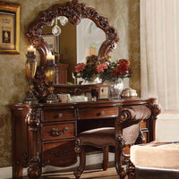 63" Brown Peninsula Vanity Desk With 7 Drawers