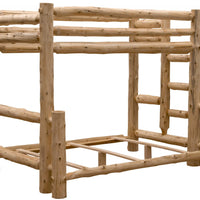 Rustic And Natural Cedar Single Ladder Left Log Bunk Bed