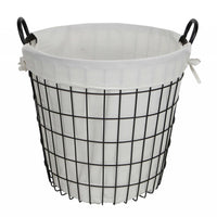 White Fabric Lined Metal Laundry Type Basket With Handle