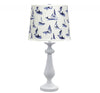27" White Metal Bedside Table Lamp Set With White And Blue Tapered Drum Shade