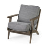 Grey Fabric Wrapped Medium Brown Accent Chair With Wooden Frame