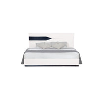 White Tone Quekingen Bed With Dark Grey Zebrano Details On Headboard And Bottom Rail Accent