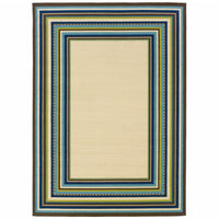 4' X 6' Ivory Mediterranean Blue And Lime Border Indoor Outdoor Area Rug
