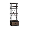 94" Black Iron Five Tier Standard Bookcase With Two Drawers