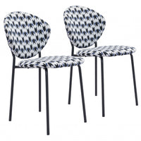 Set of Two Blue Black and White Arrow Design Dining or Side Chairs