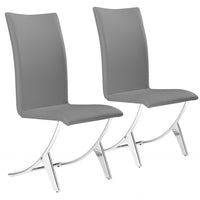 Set of Two Contempo Slim Gray Faux Leather and Stainless Dining Chairs