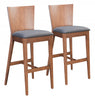 Set Of Two 45" Dark Gray and Walnut Brown Bar Height Chairs With Footrest
