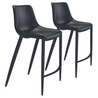 Set Of Two 43" Black Steel Low Back Bar Height Chairs With Footrest