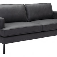 72" Soft Gray Faux Leather And Black Metal Sofa