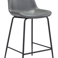 39" Gray And Black Steel Low Back Counter Height Bar Chair With Footrest