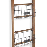 Natural Wood Storage Shelf with 5 Baskets